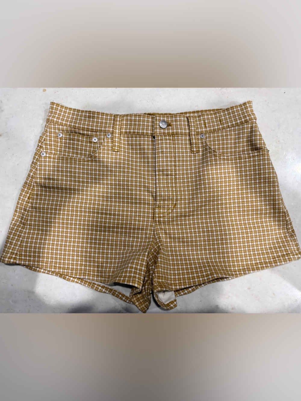 Madewell Yellow and White Gingham Waistband Shorts
